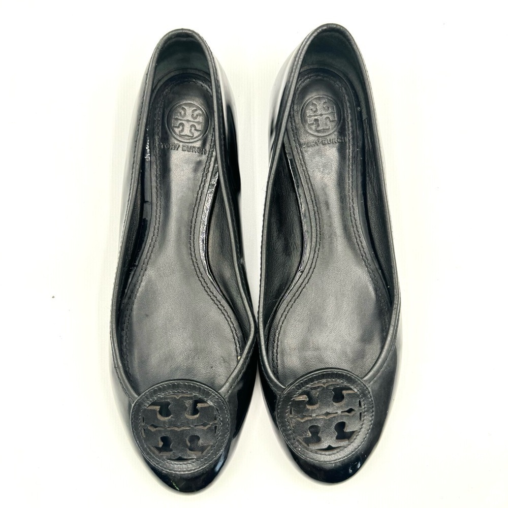 TORY BURCH BLACK LEATHER FLAT BALLERINA SHOES PATENT  LEATHER LOAFER SIZE 8